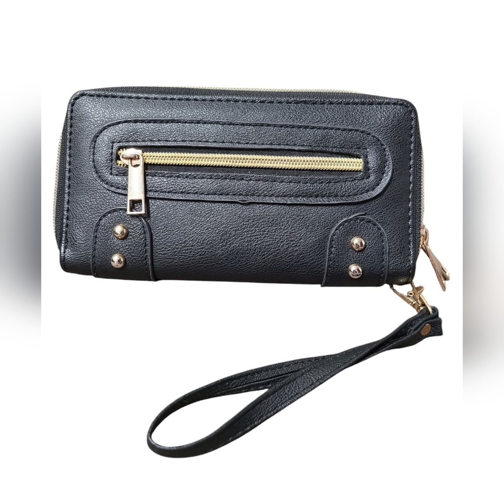 Wristlet Double Zipper Vegan Leather Wallet